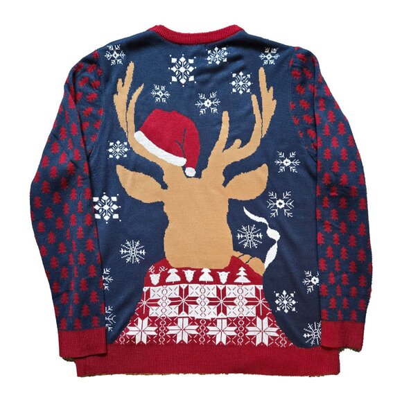 YOU LOOK UGLY TODAY Men's Ugly Christmas Sweater - Reindeer Smoking a Cigar - Picture 2 of 3